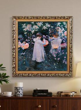 世界名画康乃馨百合与玫瑰花》萨金特油画客厅装饰画壁画挂画墙画