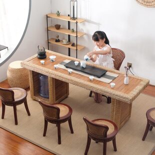 简约现代茶桌椅组合藤编实木专用喝茶阳台泡茶桌小茶台功夫家用桌