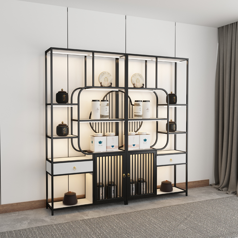 轻奢博古架实木中式现代简约x多宝阁茶柜置物架书架摆件茶叶展示