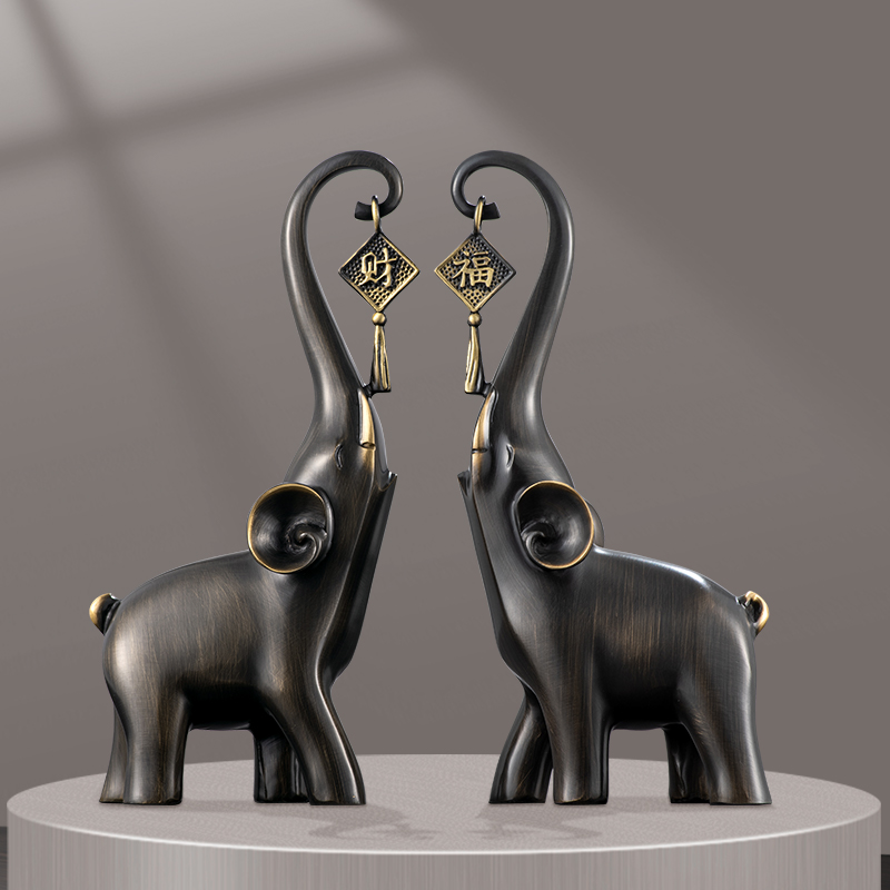 黄铜招财大象一对乔迁新居家居装B饰品客厅电视柜酒柜轻奢高档摆