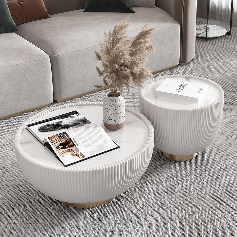 轻奢岩板茶几组合小户型u客厅大小茶几酒店民宿现代圆形茶几家用