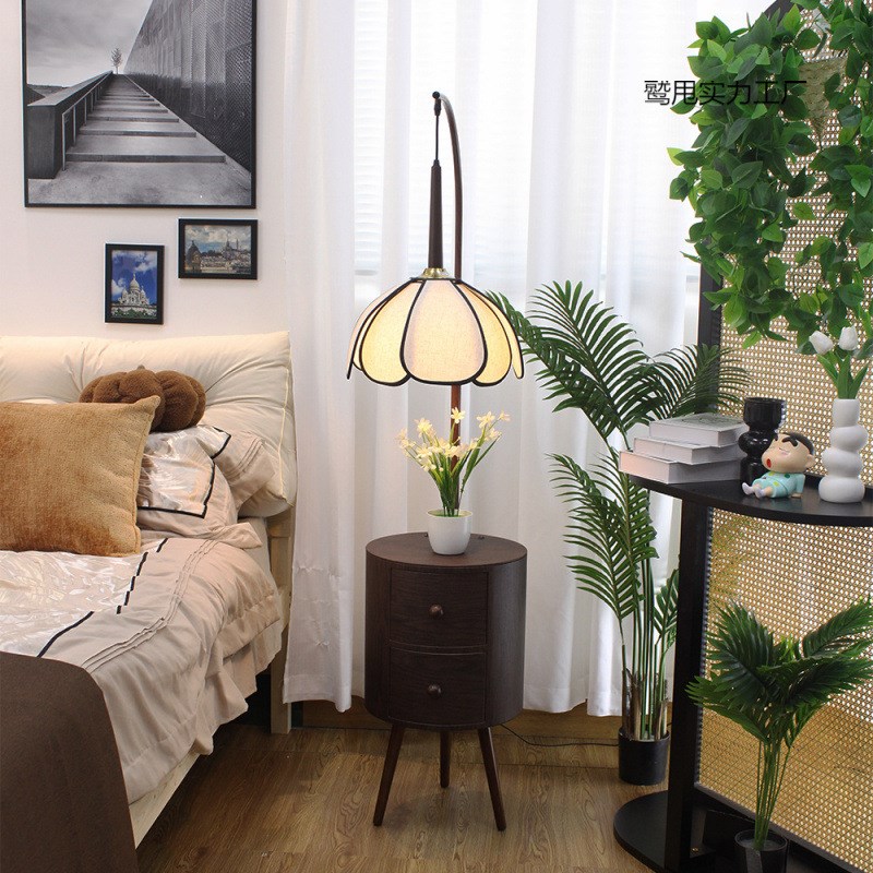 复古卧室落地g灯主卧客厅中古风氛围感沙发床头柜一体台灯置物架