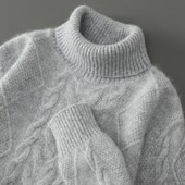 高领纯色套头加厚毛衣休闲商务针织衫 秋冬男士 高翻领100%纯貂衫