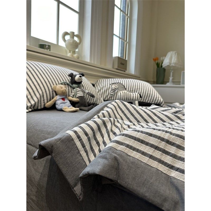 锦瑟灰  水洗棉提花灰色条纹夏凉被四件套薄被子空调被纯棉全棉,床上用品,隔脏床品,淘宝优惠券,粉丝福利购,淘宝优惠卷