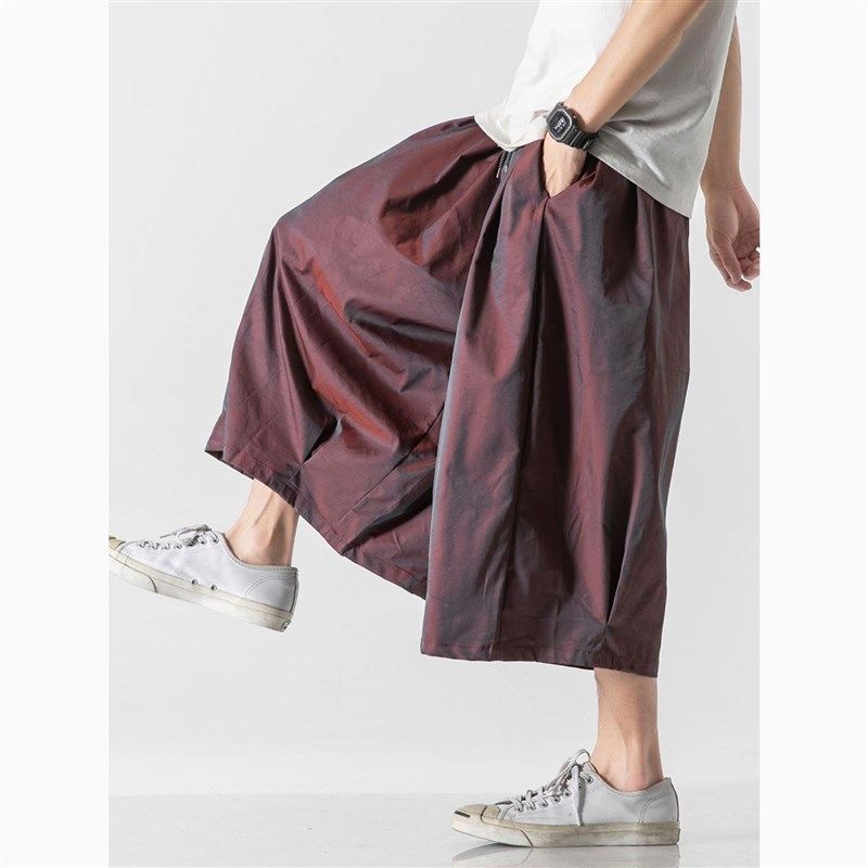 日系复古裤子男夏季宽松直筒休闲裤中国风男装大码裙裤阔腿八分裤,男装,休闲裤,淘宝优惠券,粉丝福利购,淘宝优惠卷
