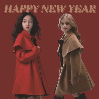 正品女童双面羊毛大衣披肩斗篷式冬装连衣裙毛呢外套英伦风中长款