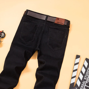 2023秋冬款男士直筒宽松牛仔裤弹力长裤子纯黑色酒红卡其黄休闲厚
