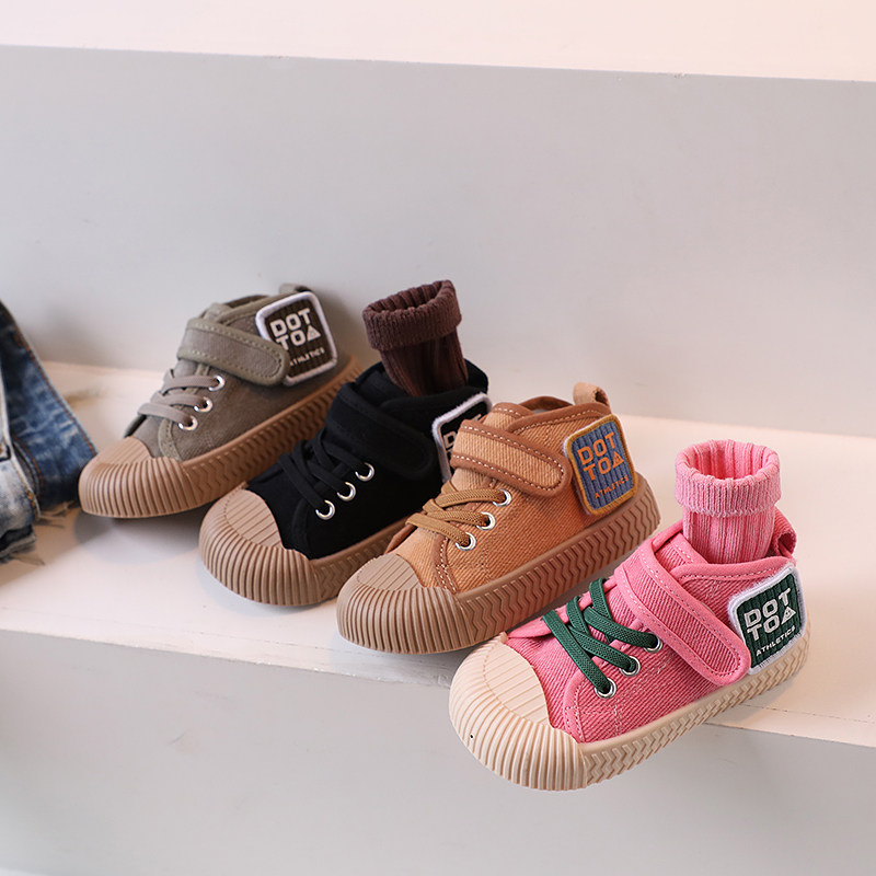 韩版儿童帆布鞋秋季新款女童板鞋高筒男童布鞋时尚宝宝童鞋软底潮