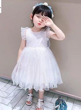 2-11岁女童连衣裙夏装新款洋气白色公主裙背心网纱裙儿童裙子宝宝