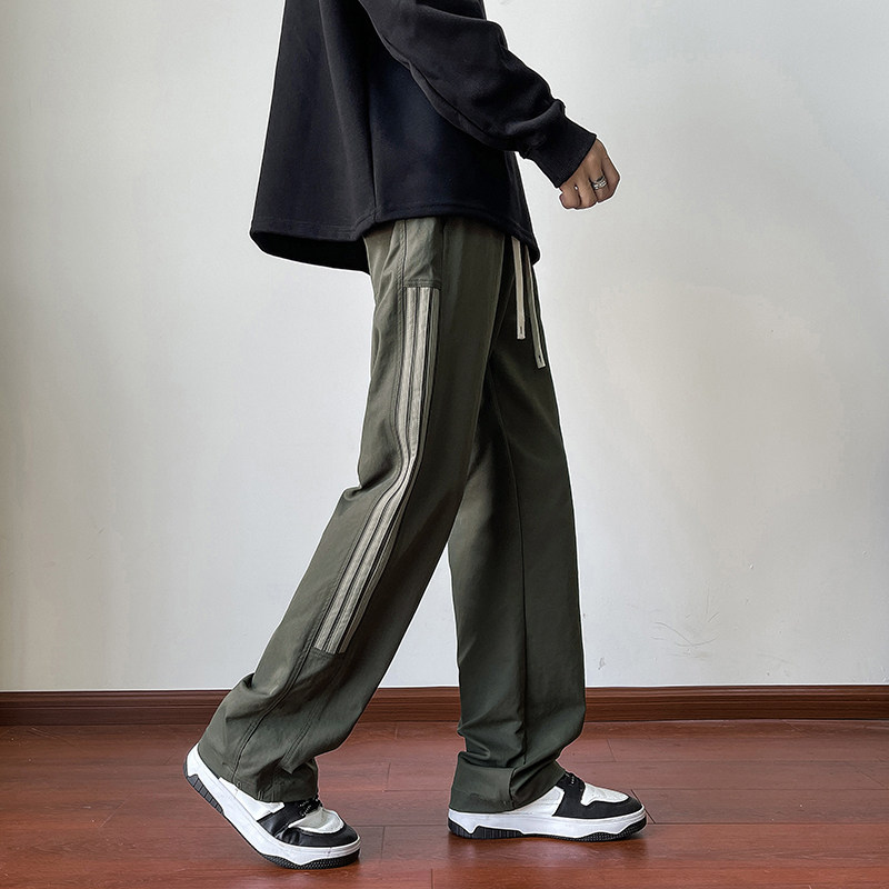 抽绳松紧腰宽松直筒秋季运动裤男生条纹高级感垂顺百搭休闲长裤子,男装,休闲裤,淘宝优惠券,粉丝福利购,淘宝优惠卷