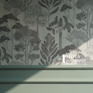 欧式 森系树木素色壁纸卧室客厅餐厅墙画民宿酒店壁纸奶茶店背景墙