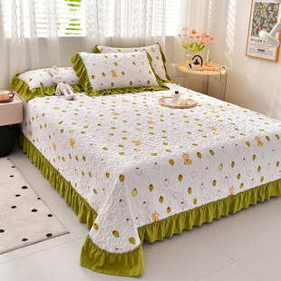 法式床盖四件套水洗棉麻被套花边夹棉床单绗缝床裙三件套四季通用