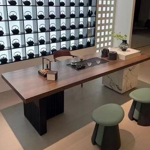 新中式轻奢岩板茶桌现代简约办公室茶台高端家用一体嵌入式泡茶桌