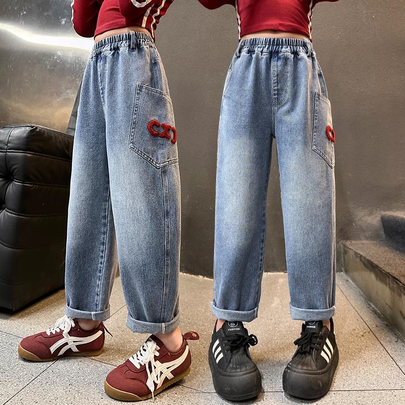 女童牛仔裤子春秋款2025新款春季洋气女宝宝直筒裤儿童装秋装外穿