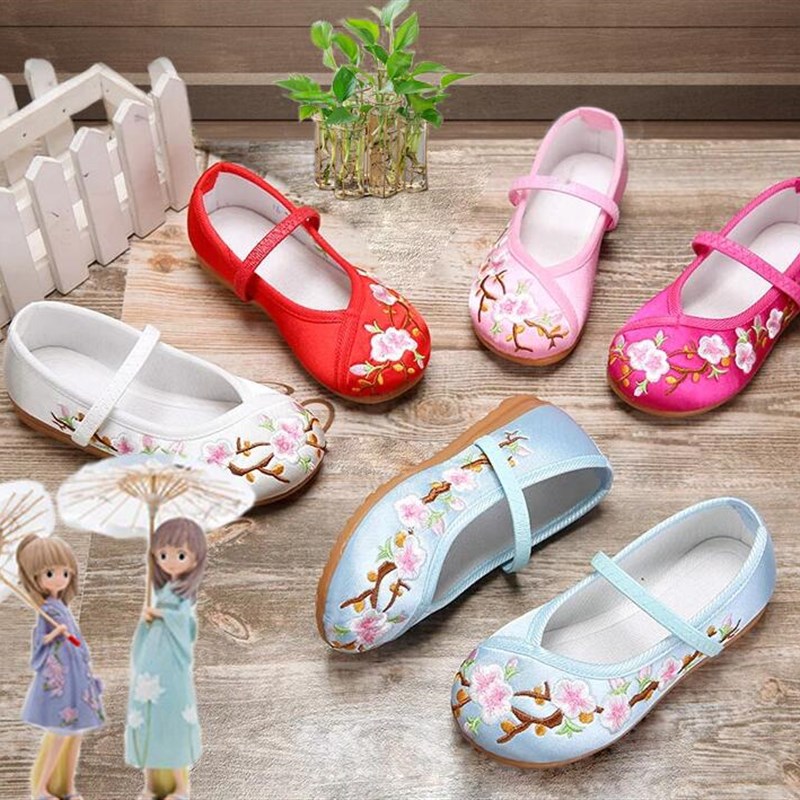 女童绣花鞋中国风儿童汉服布鞋民族风宝宝公主鞋学生舞蹈表演出鞋