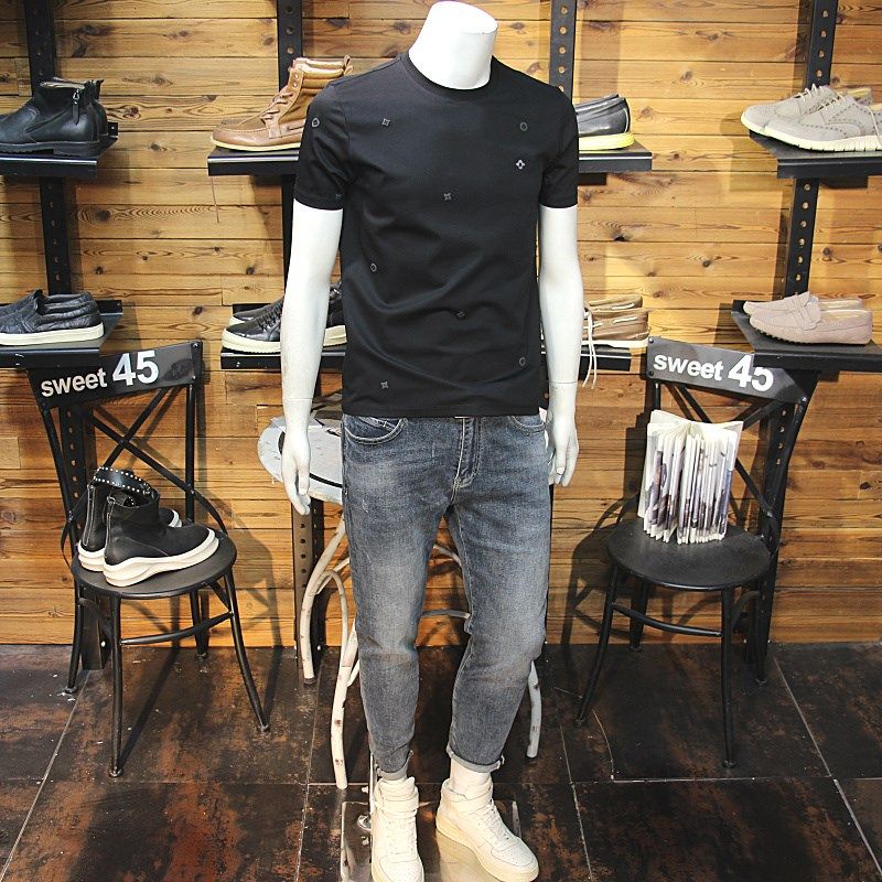 夏季男丝光棉短袖简欧轻奢全身小图标时尚修身圆领T恤时尚男半袖,男装,T恤,淘宝优惠券,粉丝福利购,淘宝优惠卷