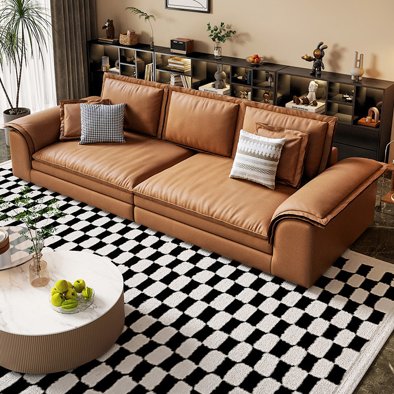 复古风沙发小户型意式客厅现代简约大坐深猫抓皮直排帆船布艺沙发