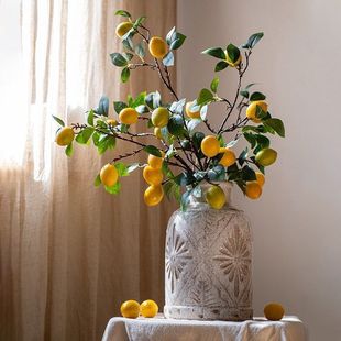 ins风仿真绿植柠檬果枝客厅餐桌果实假花水果花艺高枝装饰摆件