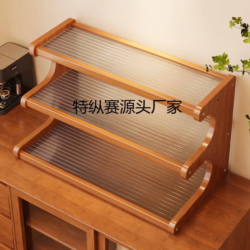 桌面置物架办公室电脑桌上多层收纳可折叠实木展示架台面水杯架子