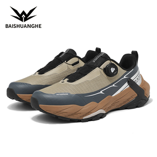 BAISHUANGHE黑山鞋带旋钮登山鞋快速运动鞋越野男户外厚底防滑鞋