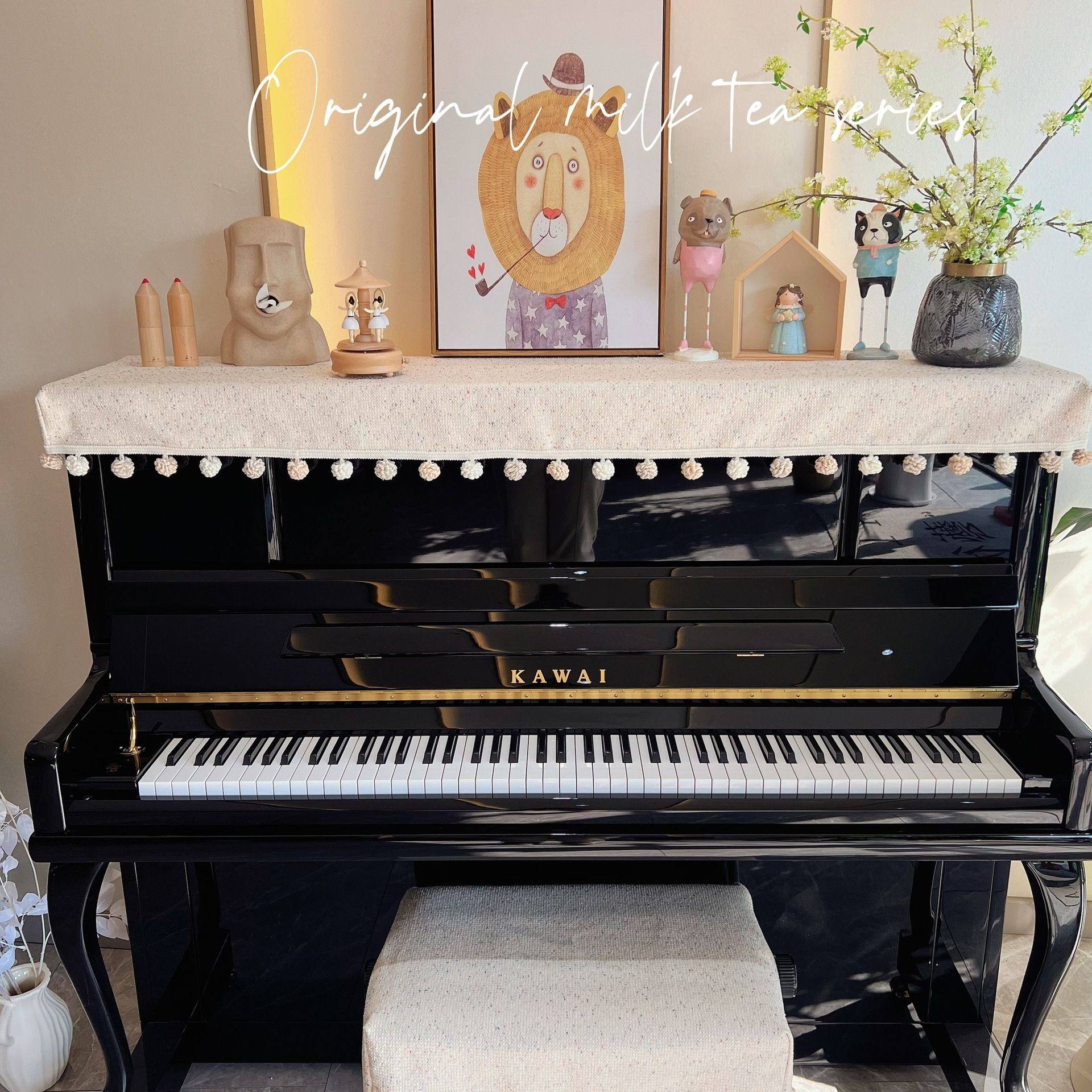 北欧风小可爱钢琴盖布钢琴防尘罩立式钢琴通用款钢琴半罩键盘布,居家布艺,钢琴罩,淘宝优惠券,粉丝福利购,淘宝优惠卷