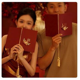 婚礼誓言卡订婚结婚高级简约誓词致辞宣言红色主持证婚人手卡一对