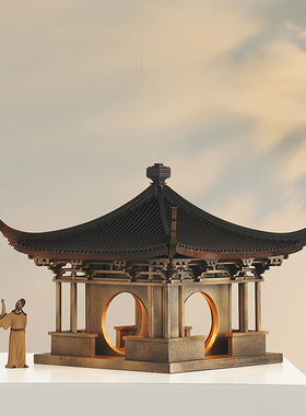 梧竹幽居苏州园林古建筑创意木质凉亭大堂客厅橱窗禅意古铜色摆件