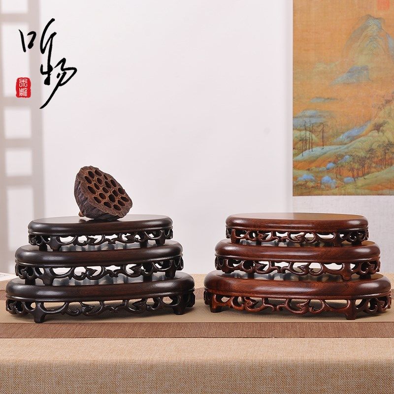 明清古典实木椭圆镂空茶壶盆景摆件花瓶香炉葫芦古董摆件木质底座,家居饰品,木雕,淘宝优惠券,粉丝福利购,淘宝优惠卷