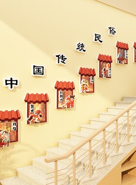 幼儿园环创中国传统民俗文化主题墙面贴装饰材料成品走廊楼梯布置
