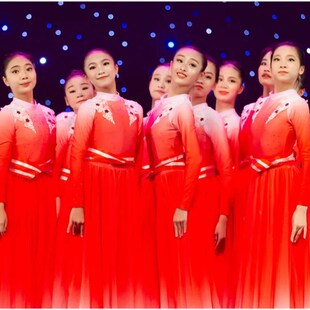 美丽中国儿童演出服万疆表演服灯火里 中国开场舞民族风红色主题