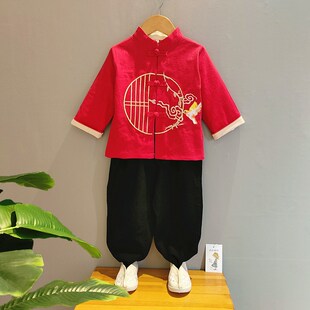 汉服儿童唐装男童春秋民族风中式古装宝宝周岁礼服女童棉麻套装