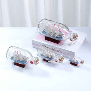 创意玻璃瓶中船摆件桌面装饰摆设帆船漂流瓶小夜灯许愿瓶生日礼物