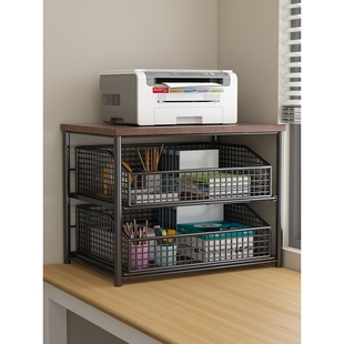 双层打印机实木架子桌面复印机置物架多功能办公室桌上主机收纳架