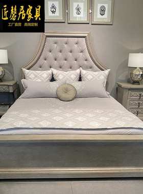 新古典美式双人位床复古做旧灰色双人床法式乡村桦木1.5米床家具