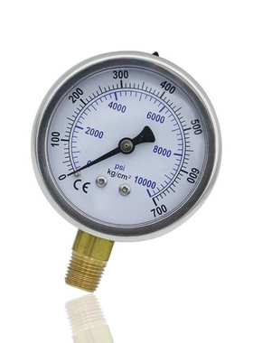 耐振抗振压力表不锈钢304油压表径向充油立装YN63 700KG 10000PSI