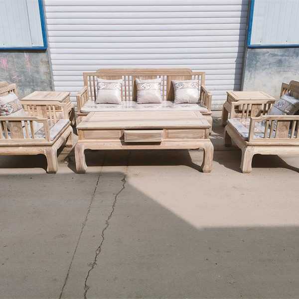 仿古实木家具沙发组合白胚坯茬禅意实木客厅 工厂北方老榆木