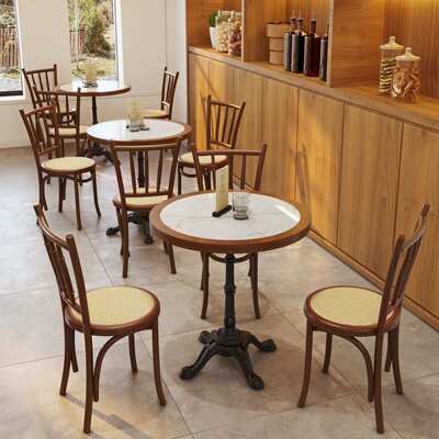 法式餐厅实木岩板餐桌椅组合网红咖啡厅甜品店西餐厅大理餐桌椅