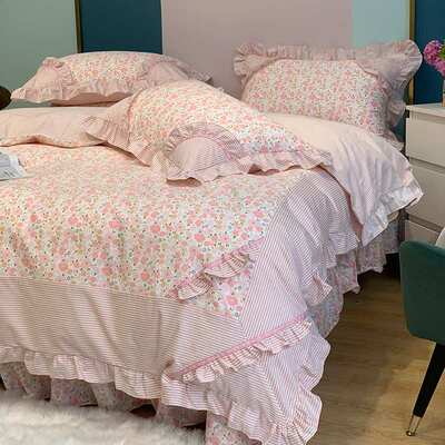 淑女款小碎花韩式荷叶边田园四件套床单春的气息