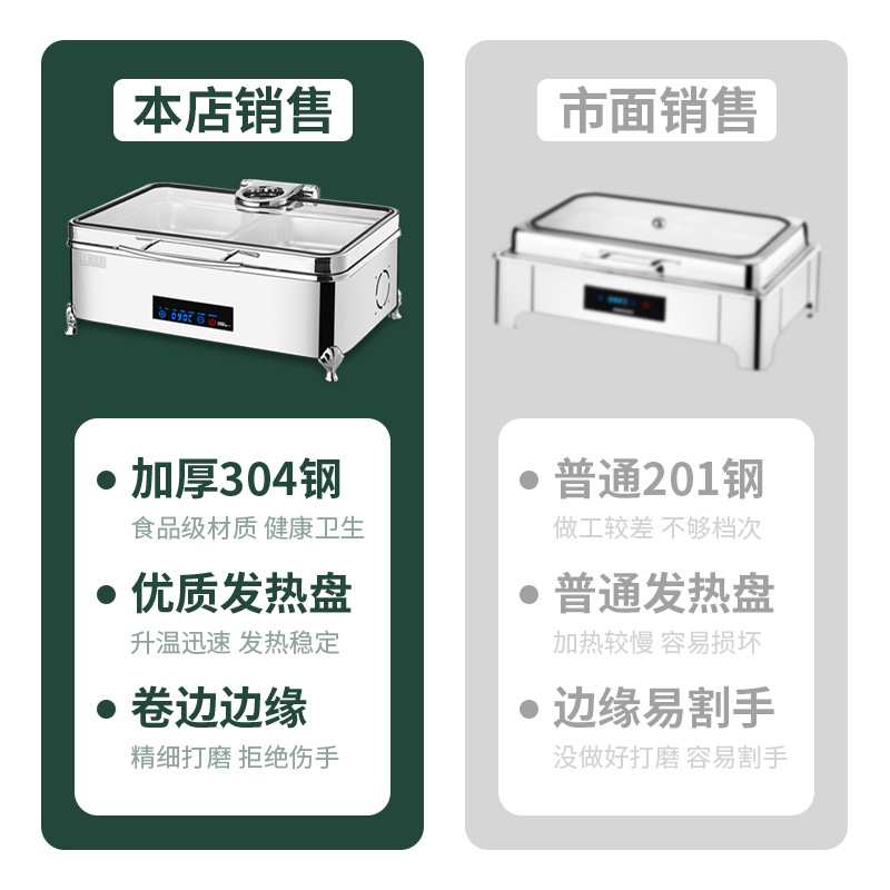 干湿两用304不锈钢自助餐保温炉液压翻盖布菲炉电加热早餐盆餐具