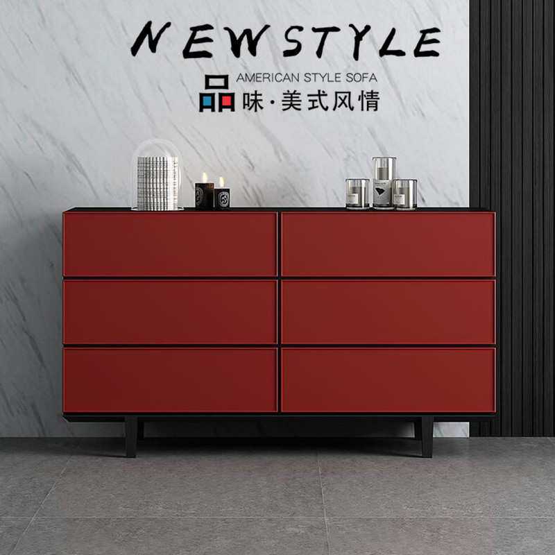 酒红色钢琴烤漆六斗柜简约卧室电视柜创意个性玄关储物柜整装实木