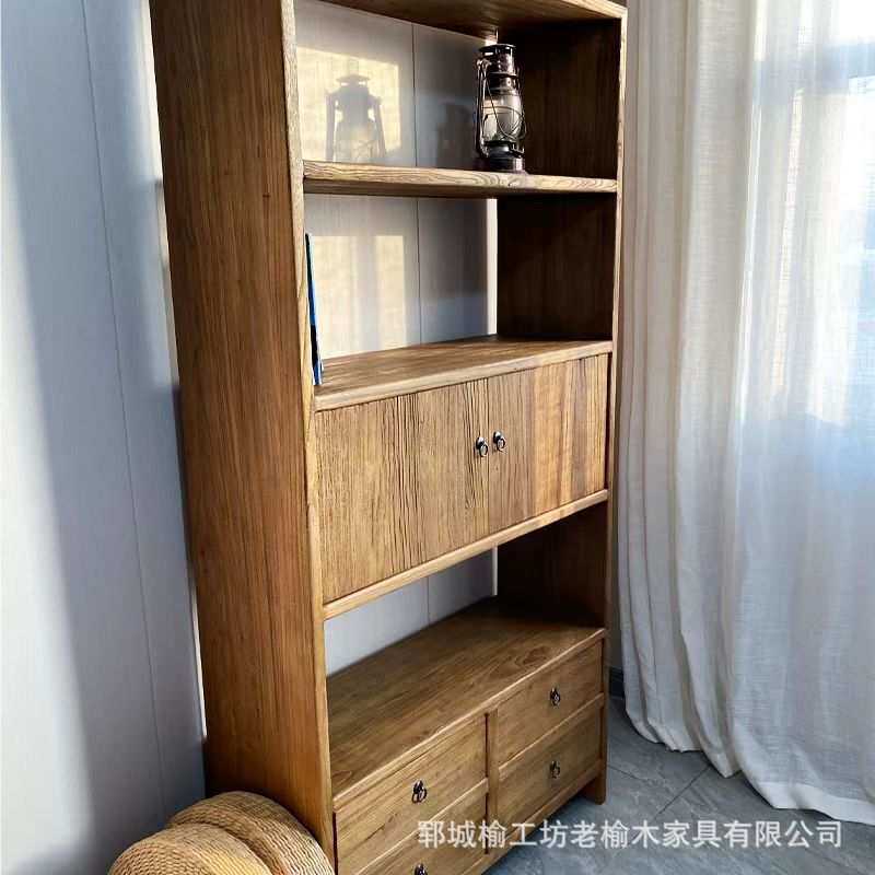 老榆木书柜家用长方形展示柜榆木家具斗柜多层办公室文件柜卧室书