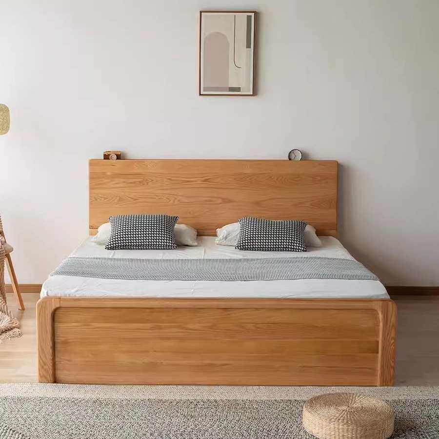 北橡木全实木高箱储物床现代简约抽屉床北欧黑胡桃木气压床