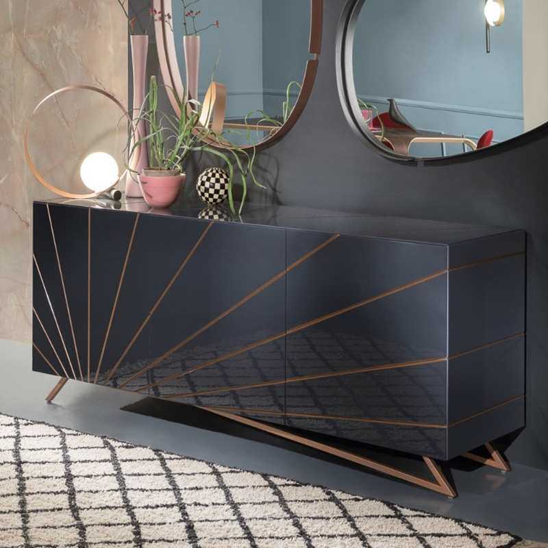 灰色钢琴烤漆餐边柜意式风格储物柜现代简约玄关柜个性时尚储物柜