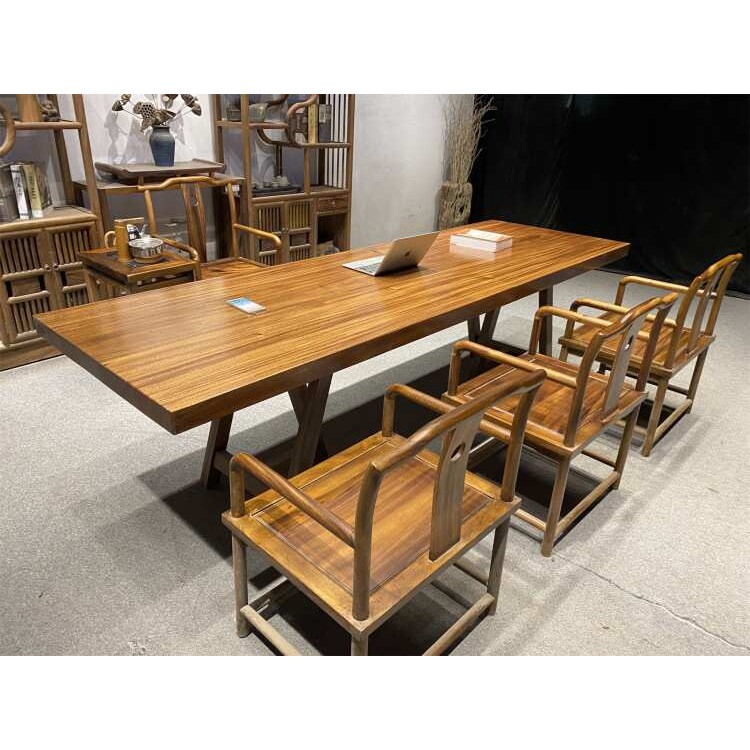 胡桃木茶桌实木大板桌原木画案办公桌茶台奥坎木餐桌家具