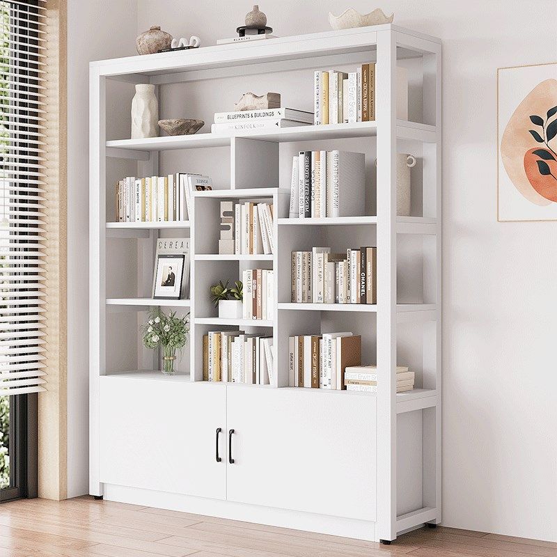 格子书架落地置物架一体靠墙家用儿童客厅铁艺简易网红书柜储物柜