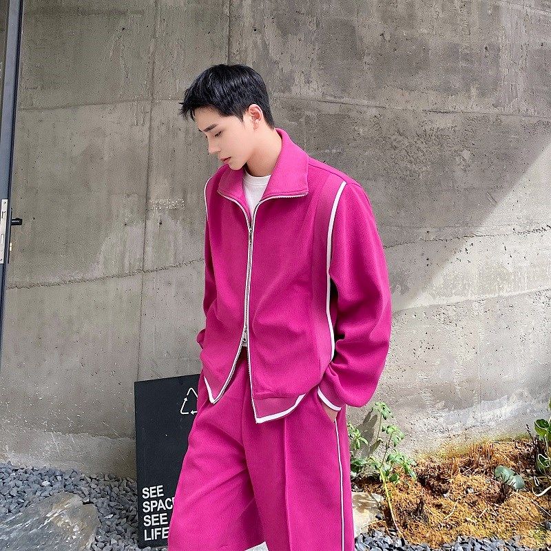 秋韩版多巴胺套装男女潮流气质时尚设计感撞色包边卫衣短裤两件套,男装,休闲运动套装,淘宝优惠券,粉丝福利购,淘宝优惠卷