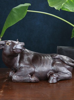 卧黑水牛 陶醉石湾陶瓷公仔装饰品 工艺品人气补缺角桌面摆件综合