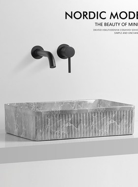 北欧灰色石纹台上洗手盆家用阳台卫生间陶瓷洗手池洗脸盆洗漱面盆