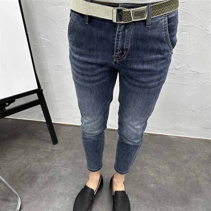 斜插口袋水洗浅蓝弹力修身小脚九分牛仔裤男春夏潮流休闲百搭,男装,牛仔裤,淘宝优惠券,粉丝福利购,淘宝优惠卷