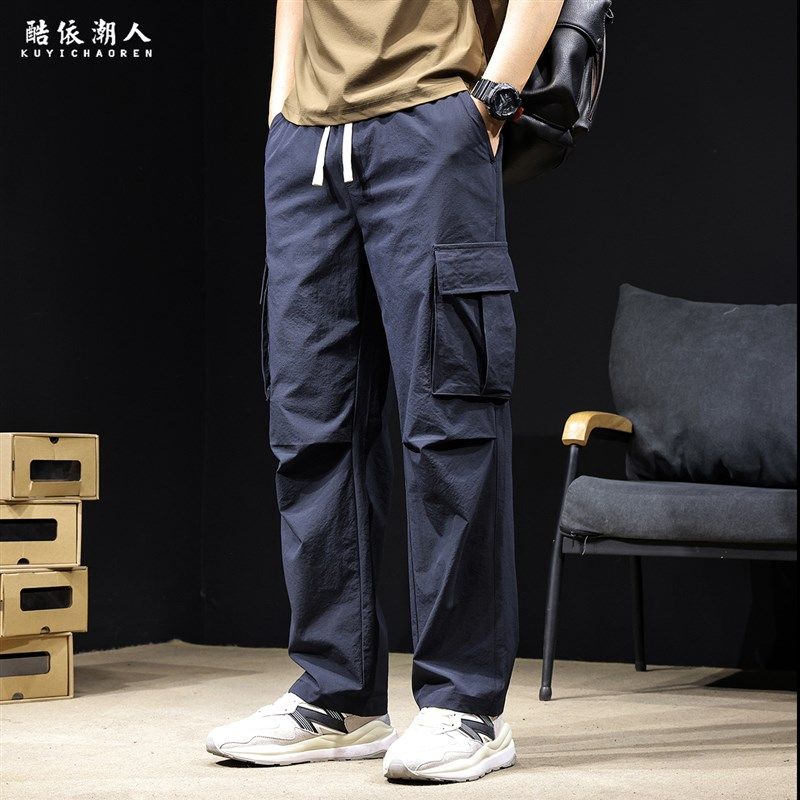 夏季速干工装休闲裤男2025新款高弹冰丝薄款宽松直筒大码裤子长裤,男装,休闲裤,淘宝优惠券,粉丝福利购,淘宝优惠卷